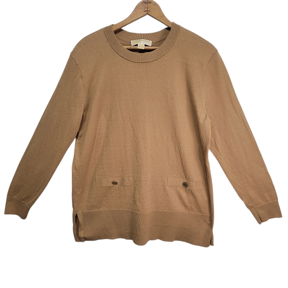 Michael Michael Kors Pullover Cotton Blend Sweater Women's Size Large Tan Preppy